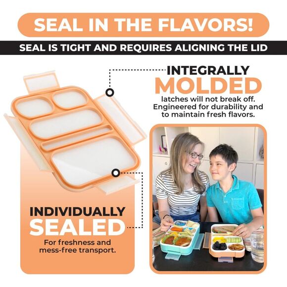 Bento-Box Portion Control Container Leakproof BPA Free Utensils 5 Compartments - Picture 4 of 8